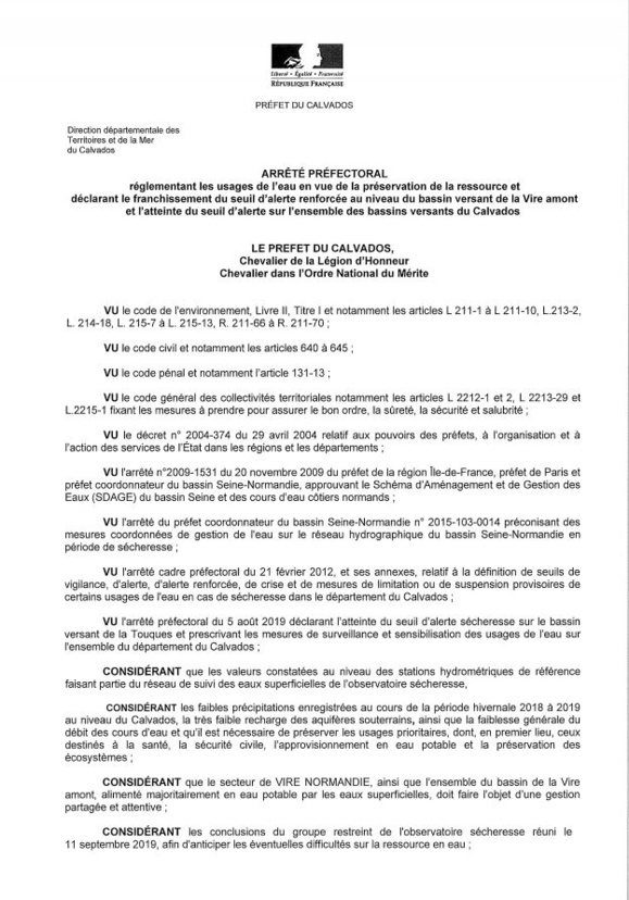 Alerte renforcée sécheresse : les mesures de restriction d'eau dans le Calvados