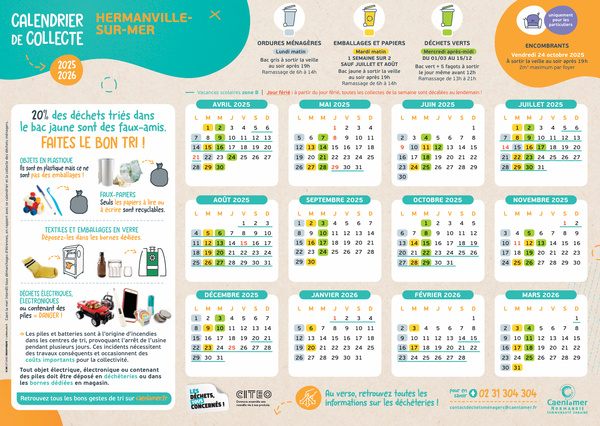 Calendrier collecte des déchets 2025 / 2026 Calendrier collecte des déchets 2025 / 2026