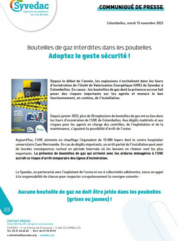 Bouteilles de gaz interdites dans les poubelles : Adoptez le geste sécurité !