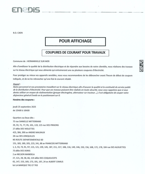 Coupures de courant pour travaux