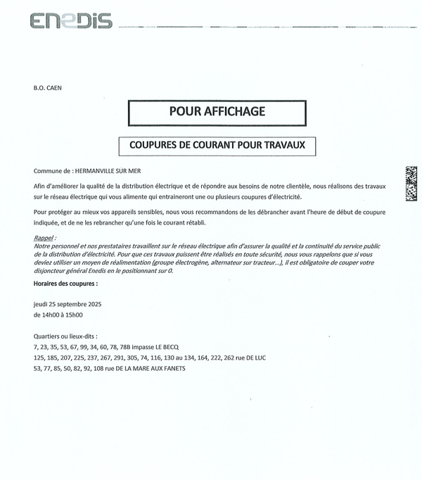Coupures de courant pour travaux