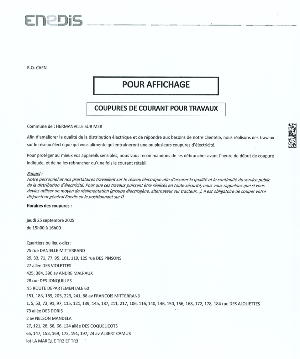 Coupures de courant pour travaux